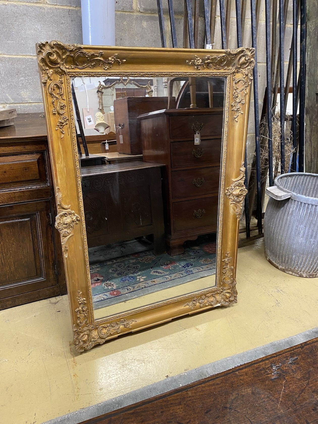 A Victorian rectangular giltwood and composition wall mirror, width 81cm, height 122cm